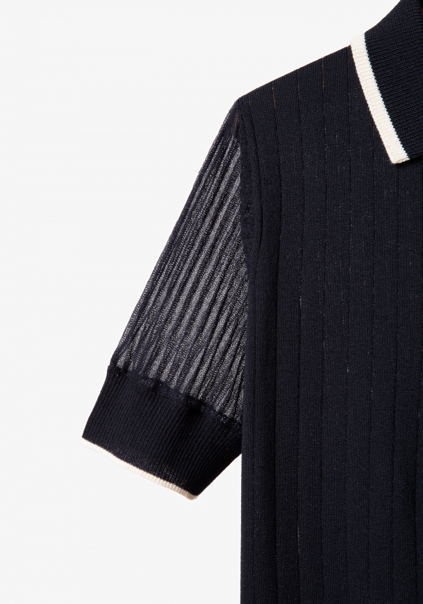 Rib Stitch Knitted Shirt - F7240 - ポロシャツ