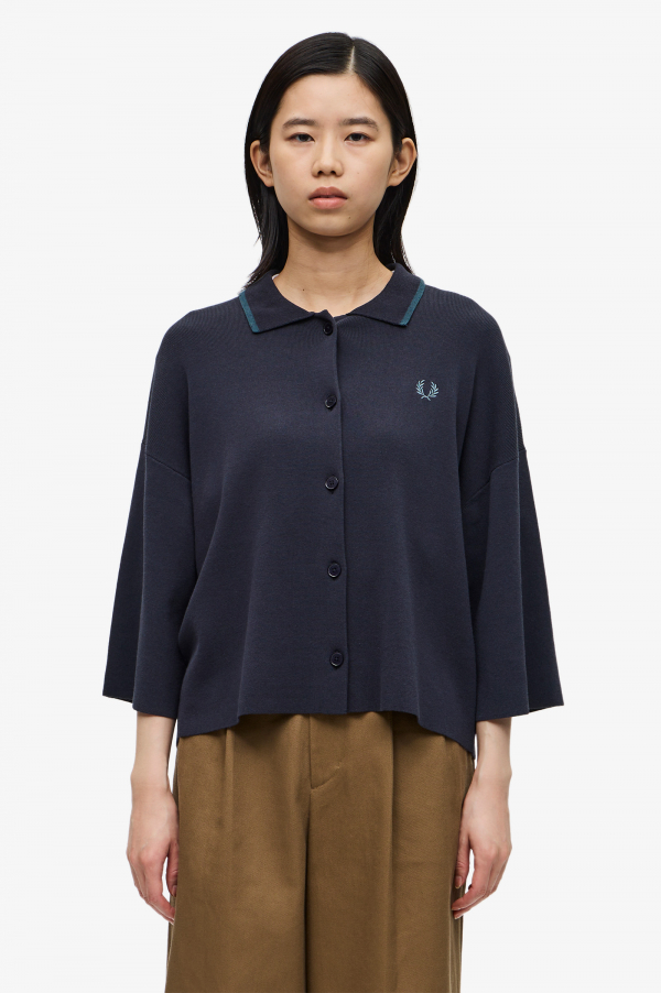 FRED PERRY Short Sleeved Knitted Shirt柄デザインロゴワンポイント